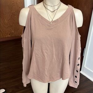 Cut Out Shoulder Buttoned Blouse